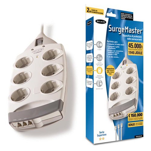 Belkin SurgeMaster 230AC outlet(s) 200-230V 2m White surge protector
