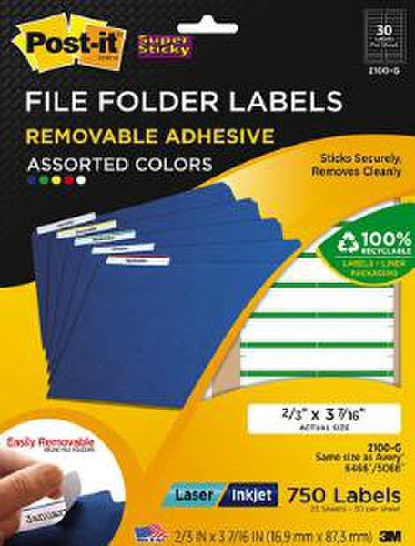 3M Post-it Filing Labels White Removable Adhesive
