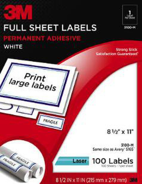 3M Full Sheet Labels Белый Permanent Adhesive