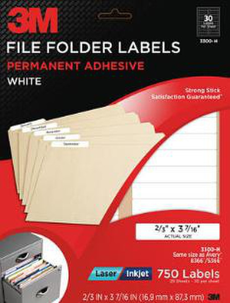 3M File Folder Labels White Permanent Adhesive