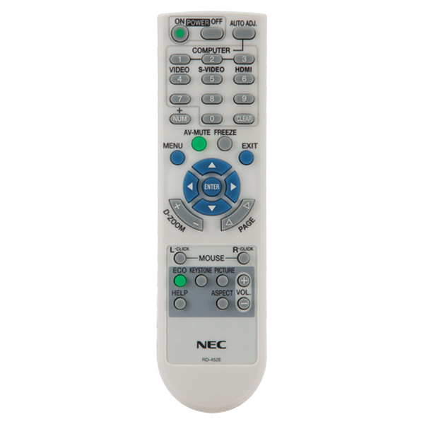 NEC RMT-PJ32 Беспроводной RF Нажимные кнопки Белый пульт дистанционного управления