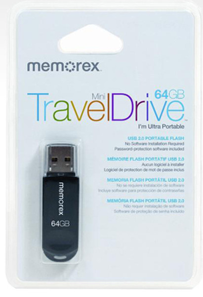 Memorex 64GB Mini TravelDrive 64ГБ USB 2.0 Type-A Черный USB флеш накопитель