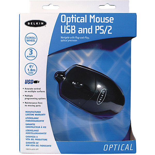 Belkin Optical Mouse USB and PS/2 with Scroll Wheel - Black USB+PS/2 Optisch Schwarz Maus