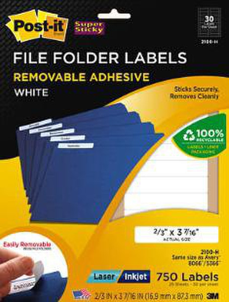 3M Post-it Filing Labels Белый Removable Adhesive