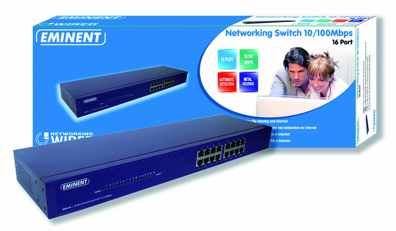 Eminent EM4416 16 Port Networking Switch 10/100Mbps Unmanaged Blue