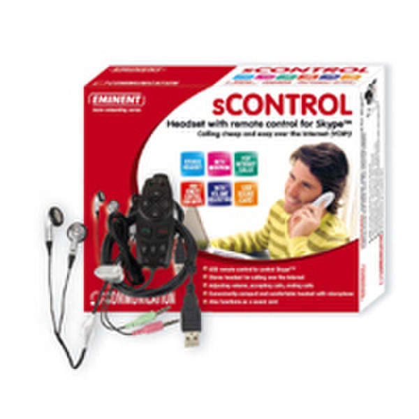 Eminent sCONTROL Headset with remote control for Skype Binaural Black headset