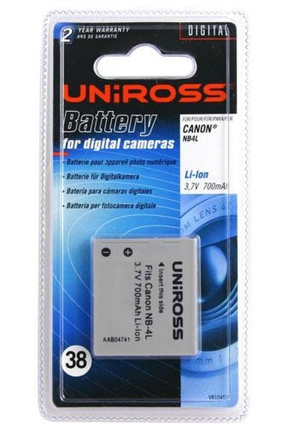 Uniross Li-Ion Battery Canon NB4L Lithium-Ion (Li-Ion) 700mAh 3.7V rechargeable battery