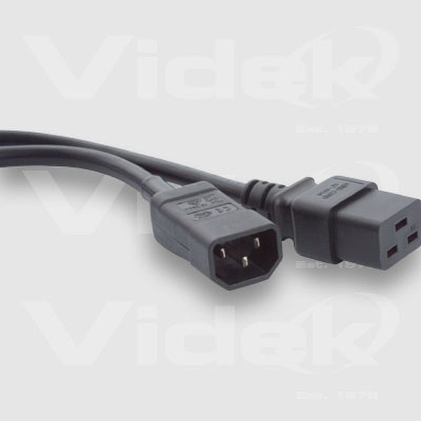 Videk C19 Socket to C14 IEC Plug 2.5m 2.5m Schwarz Stromkabel