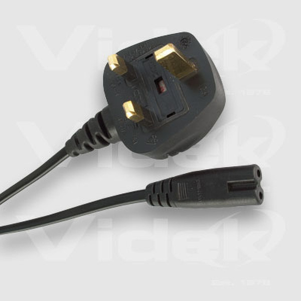 Videk Figure 8 F to UK Mains Plug Power Cable 1.8m 1.8m Black power cable