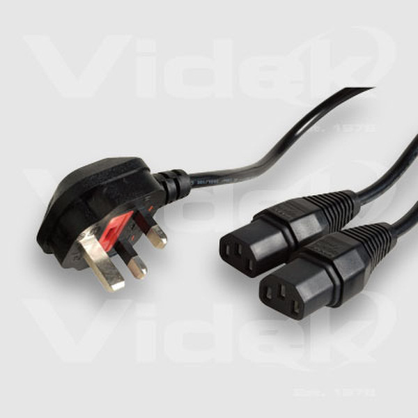 Videk 2 x IEC F to UK Mains Plug Splitter Power Cable 2m 2м Черный кабель питания