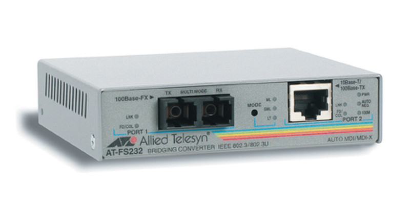 Allied Telesis 2 port Fast Ethernet switch media converter 10/100TX to 100FX (SC) 100Mbit/s network media converter