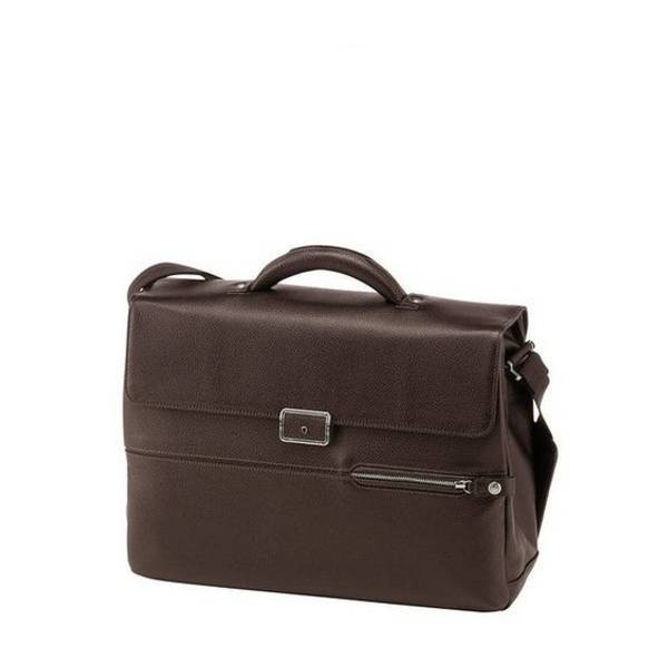 Samsonite Pyxis Briefcase 2 Gussets Leather Brown briefcase