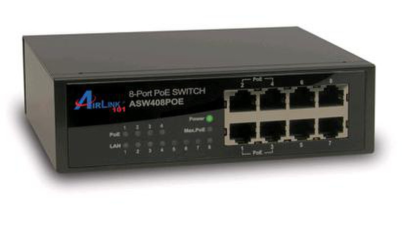 AirLink ASW408POE Energie Über Ethernet (PoE) Unterstützung Schwarz Netzwerk-Switch
