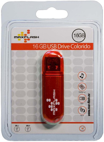 MaxFlash 16GB USB 2.0 16ГБ USB 2.0 Красный USB флеш накопитель