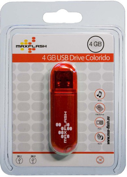 MaxFlash 4GB USB 2.0 4ГБ USB 2.0 Красный USB флеш накопитель