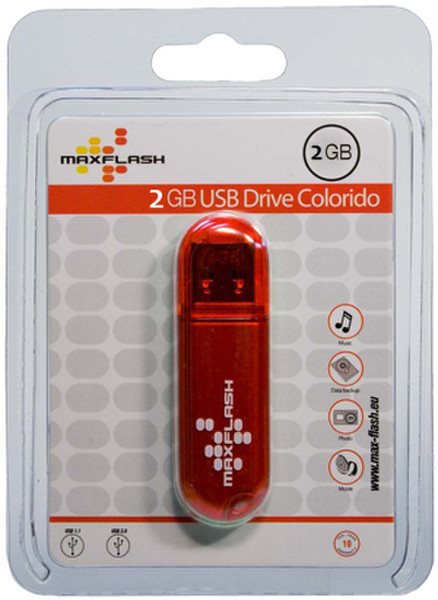 MaxFlash 2GB USB2.0 2ГБ USB 2.0 Type-A Красный USB флеш накопитель