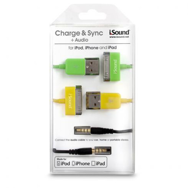 i.Sound Charge & Sync + Audio 0.9м USB A, 3.5mm 30-pin, 3.5mm Черный, Зеленый, Желтый дата-кабель мобильных телефонов