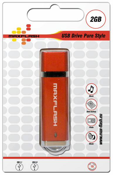 MaxFlash 2GB USB2.0 2ГБ USB 2.0 Type-A Красный USB флеш накопитель