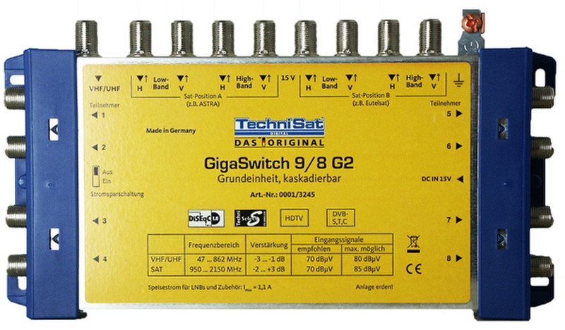 TechniSat GigaSwitch 9/8 G2 Спутник Синий, Желтый приставка для телевизора