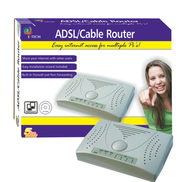 E-Tech RTBR05 Ethernet LAN ADSL wired router