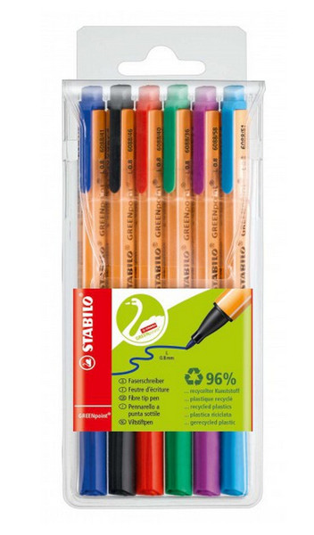 Stabilo GREENpoint Черный, Синий, Зеленый, Лиловый, Красный, Бирюзовый 6шт капиллярная ручка