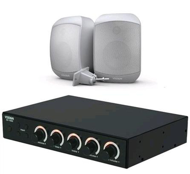 Vision AV-1600 Mixer Amplifier + SP-1300W 2.0 Haus Verkabelt Schwarz, Weiß Audioverstärker