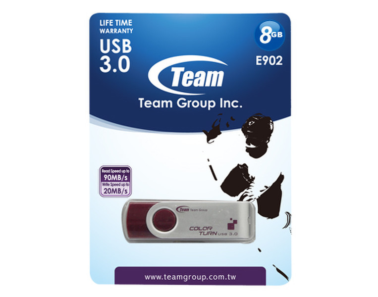 Team Group E902 USB 3.0 8GB 8ГБ USB 3.0 (3.1 Gen 1) Type-A Пурпурный USB флеш накопитель