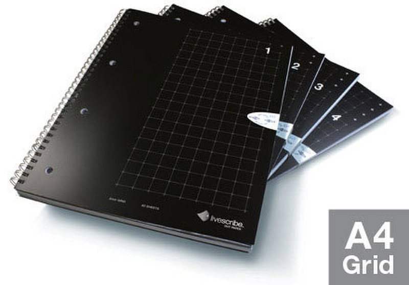 Livescribe A4 Grid Notebook, 4-Pack A4 80Blätter Schwarz Notizbuch