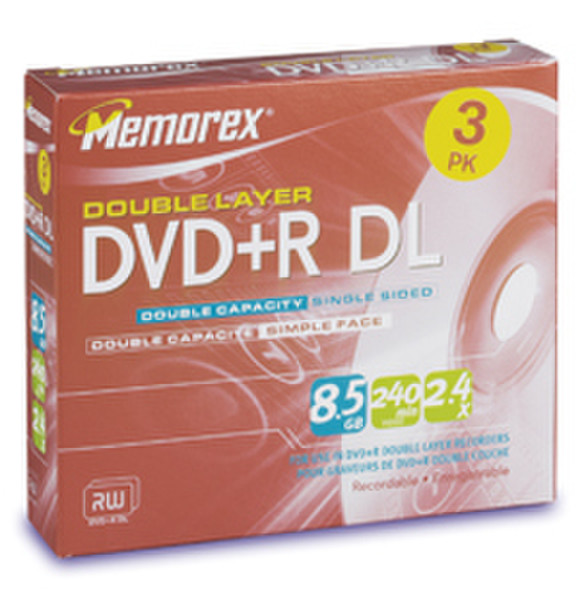 Memorex 2.4x DVD+R Double Layer 8.5ГБ DVD+R DL 3шт