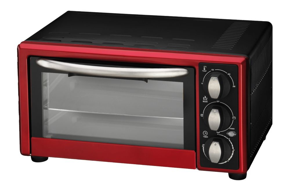 Efbe-Schott Mini-Ofen mit Backblech Rot 100-230°C 15 l Innenraumvolumen Grillrost und Herausnehmhilfe SC OT 900.1 R 1300 W Metall/Glas 